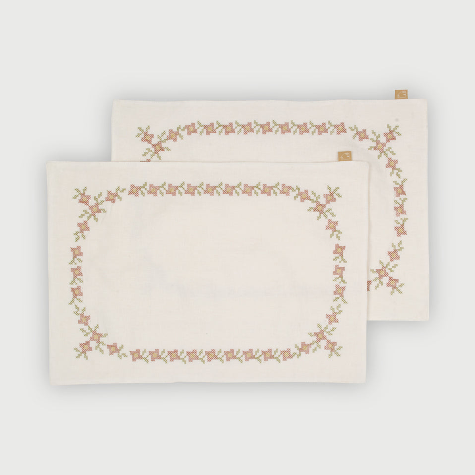 Trellis Raspberry Cross Stitch Table Mats-Set of 2