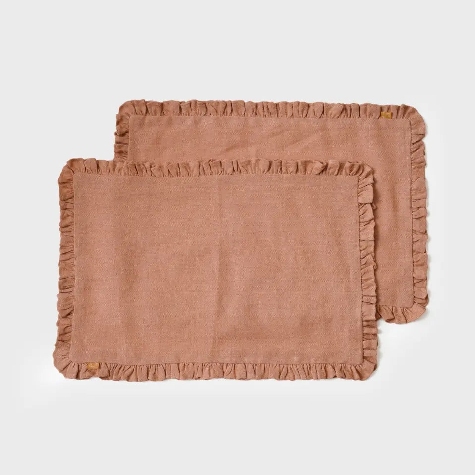Herringbone Linen Ruffle Spice Table Mats-Set of 2 SanctuaryLiving