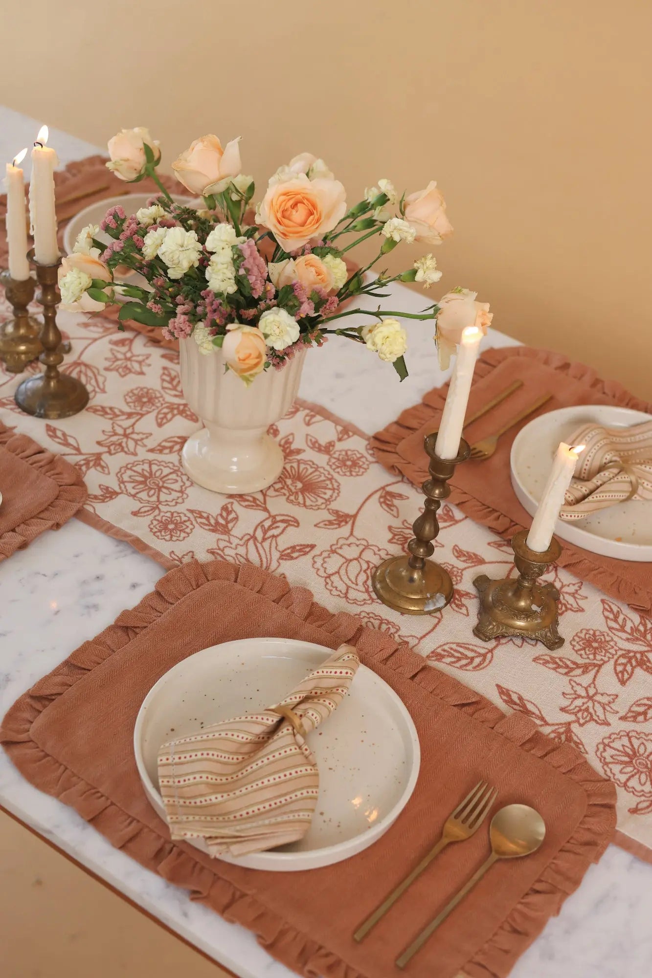 Herringbone Linen Ruffle Spice Table Mats-Set of 2 SanctuaryLiving