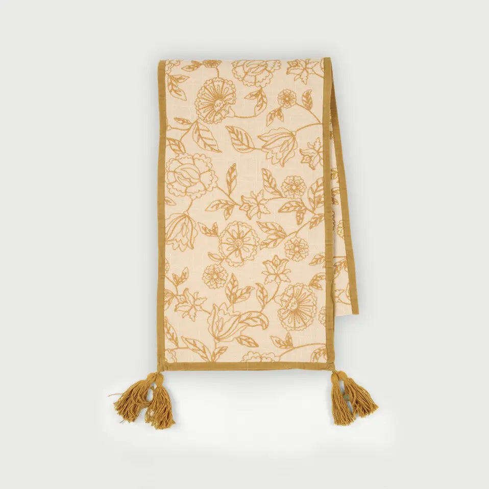 Rosabelle Chintz Ochre Table Runner SanctuaryLiving