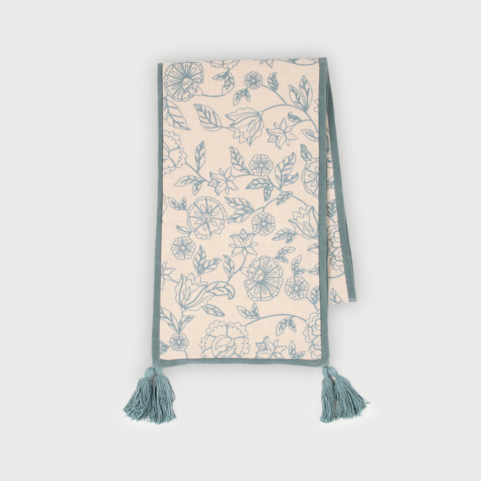 Rosabelle Chintz Teal Table Runner