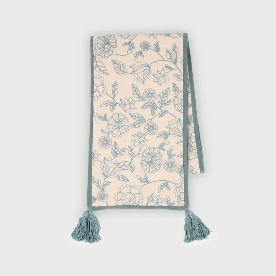 Rosabelle Chintz Teal Table Runner SanctuaryLiving