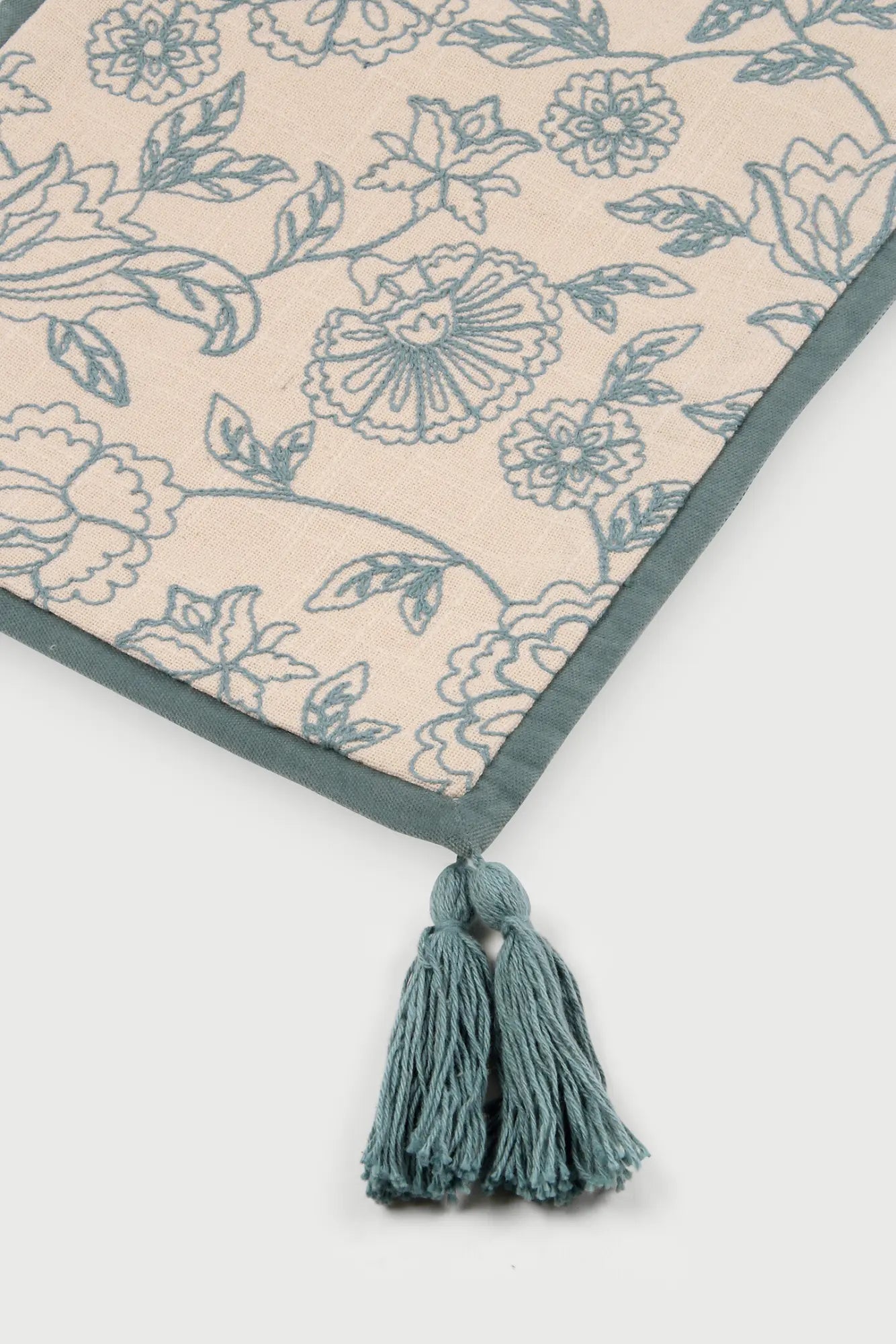 Rosabelle Chintz Teal Table Runner SanctuaryLiving
