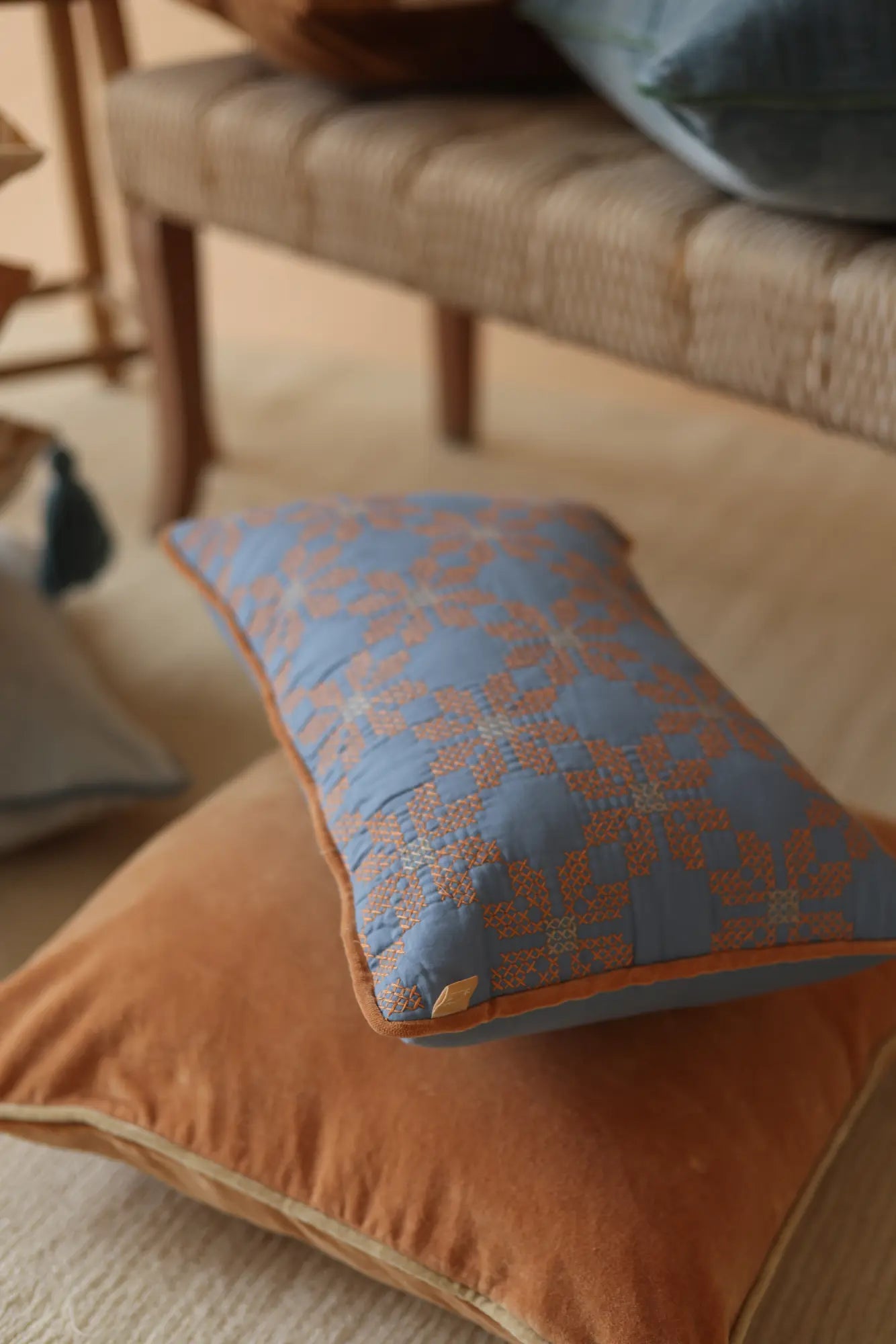 Daisy Azure Oblong Cushion Cover SanctuaryLiving
