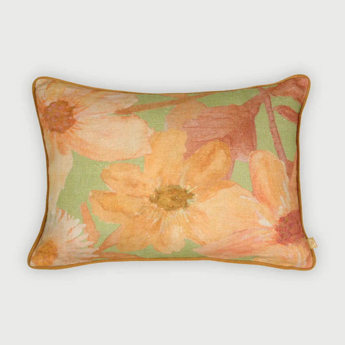 Wildflower Coral Linen Oblong Cushion Cover SanctuaryLiving