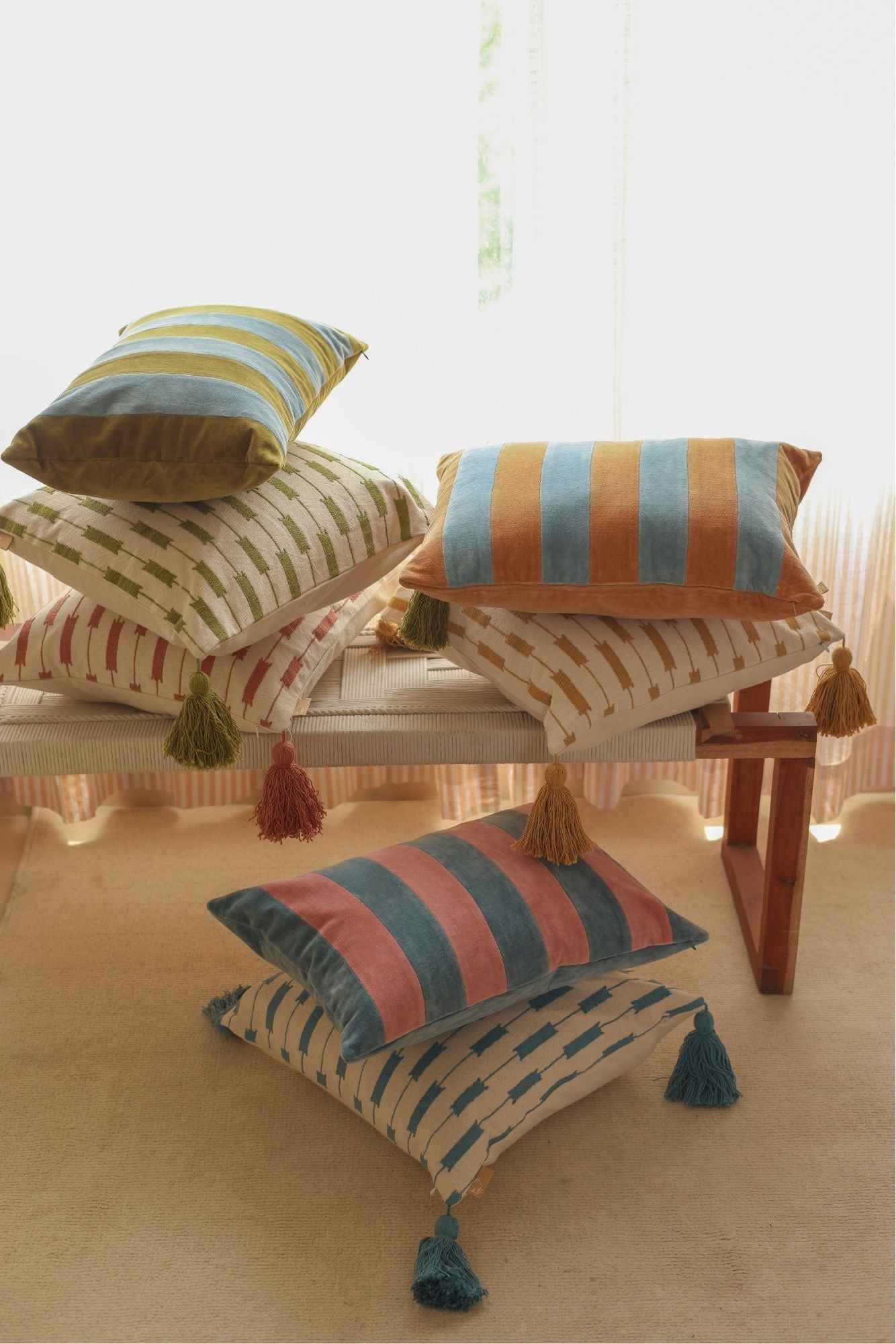 Willow Teal Striped Oblong Cushion Cover