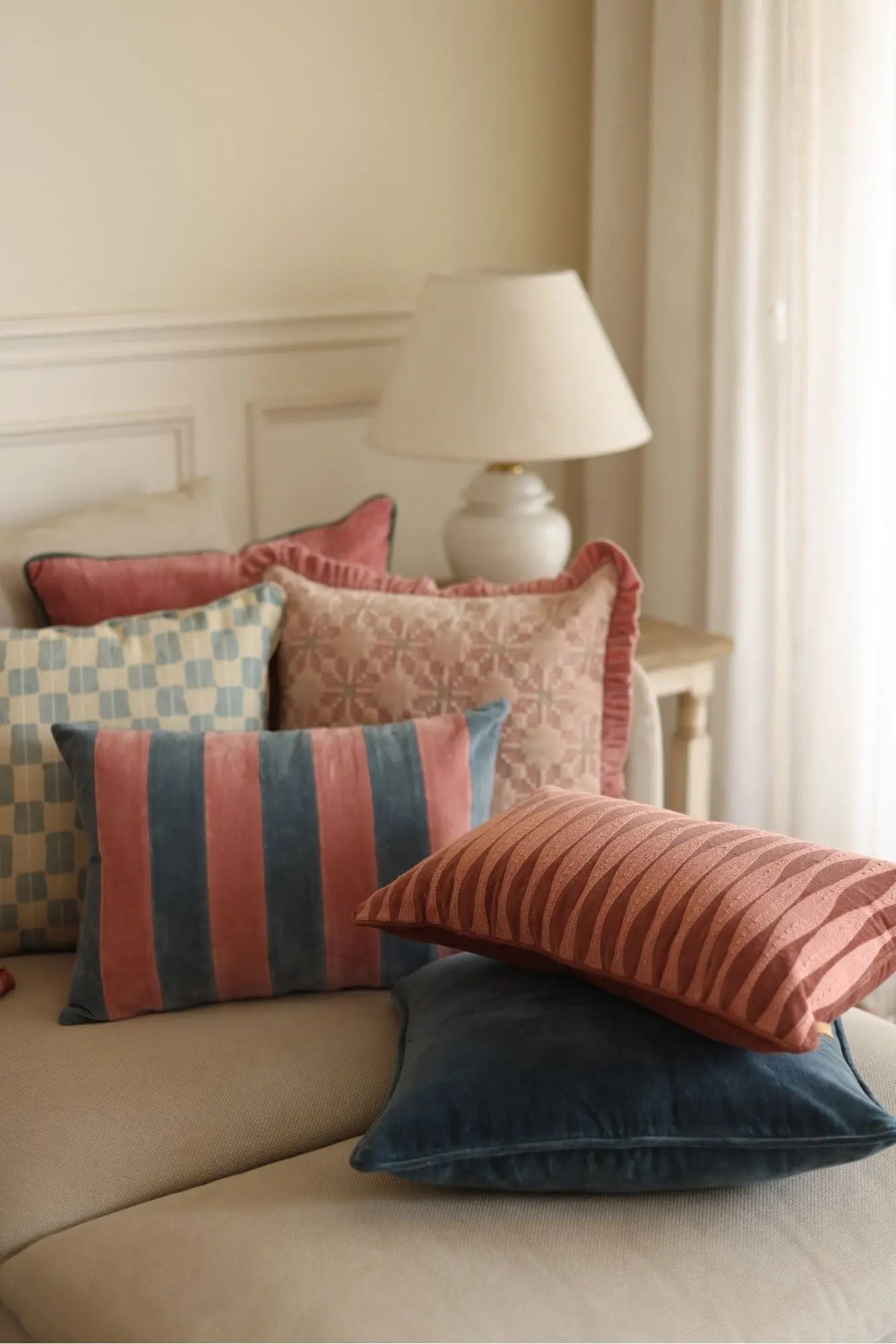 Willow Teal Striped Oblong Cushion Cover SanctuaryLiving