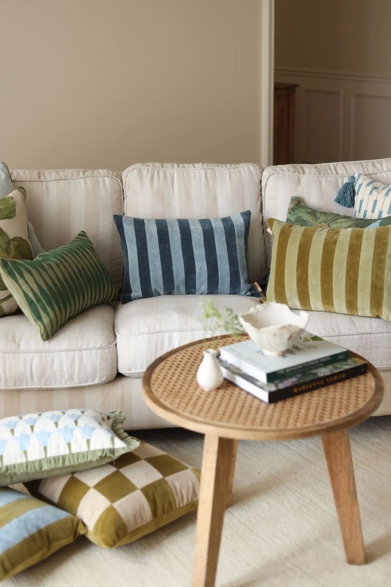 Holly Azure Striped Oblong Cushion Cover SanctuaryLiving