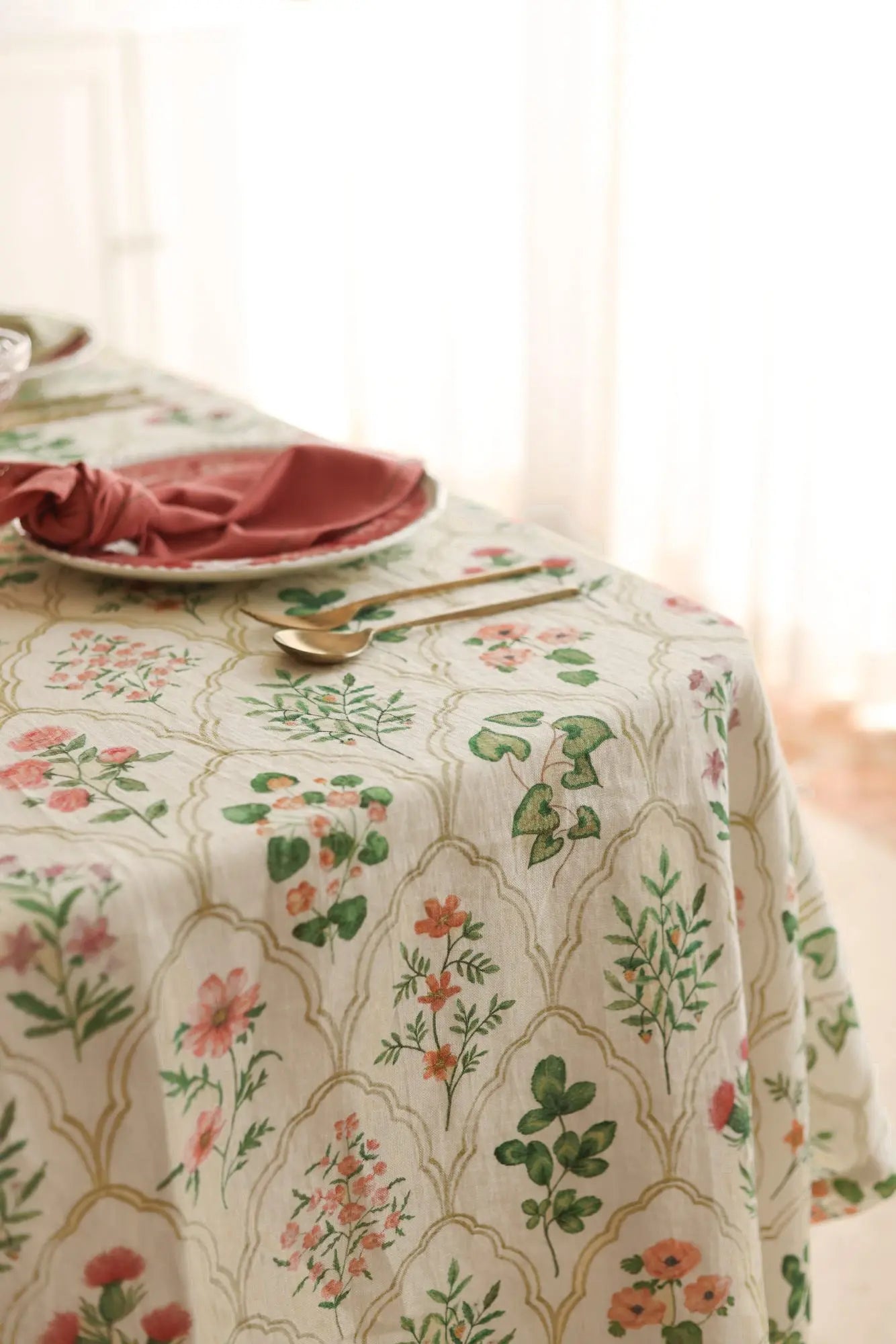 Eden Rose Linen Table Cover SanctuaryLiving
