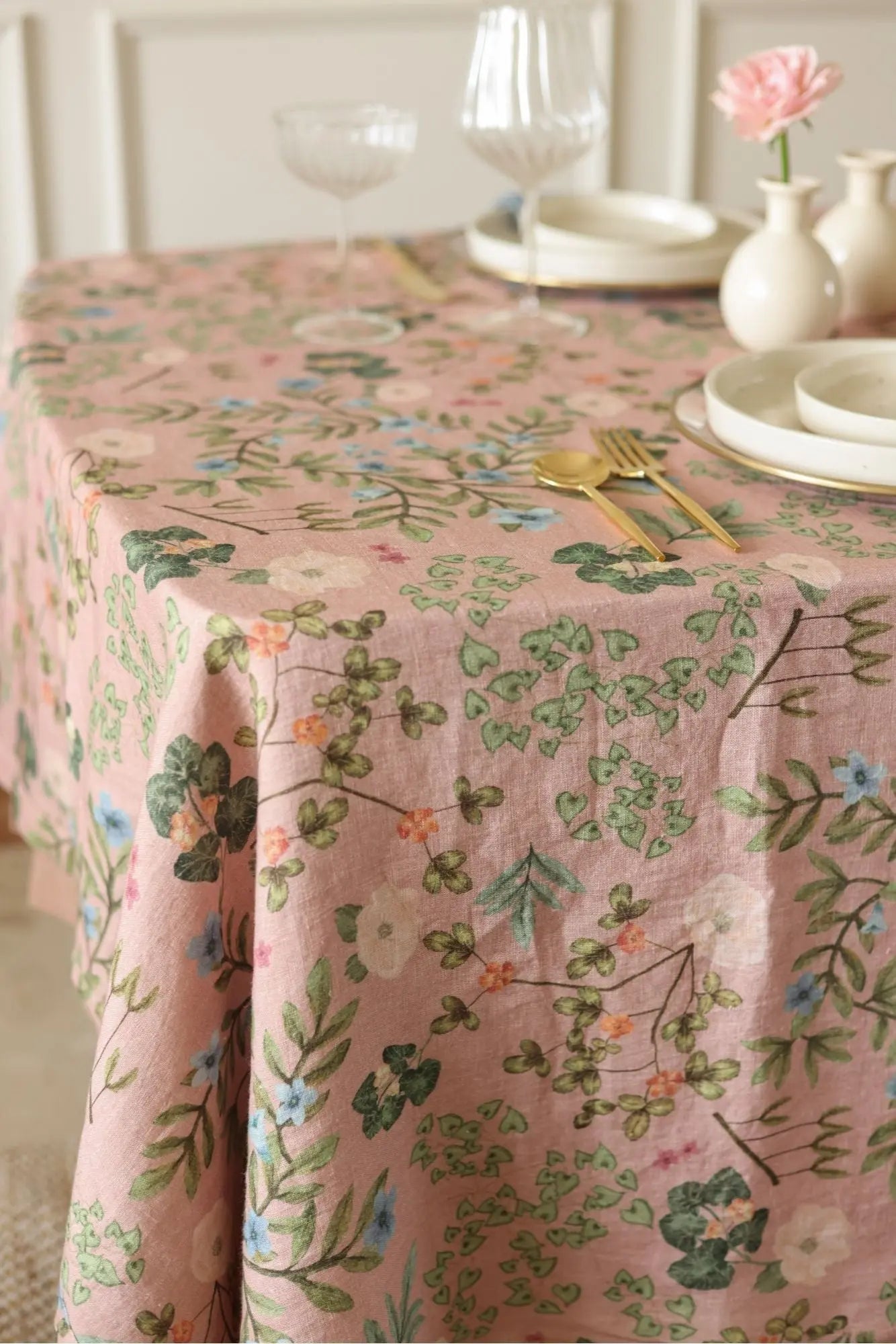 Valley Rose Linen Table Cover SanctuaryLiving
