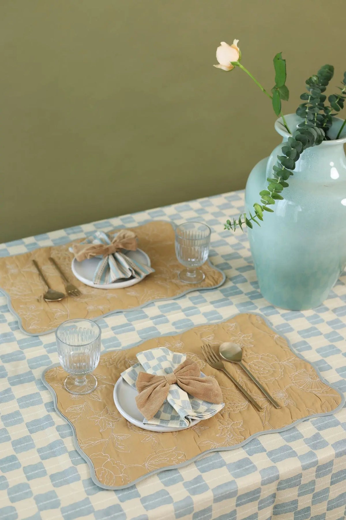 Echo Soft Blue Cotton Table Cover SanctuaryLiving