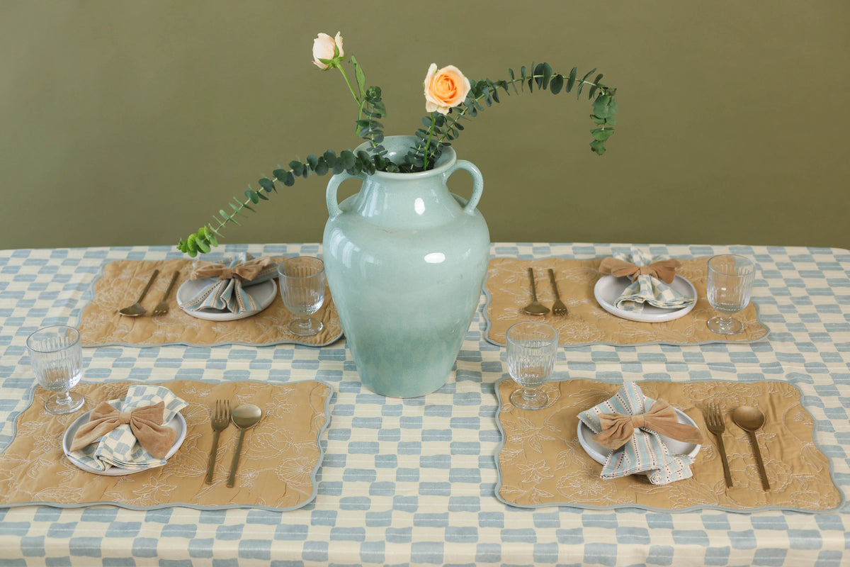 Echo Soft Blue Cotton Table Cover SanctuaryLiving