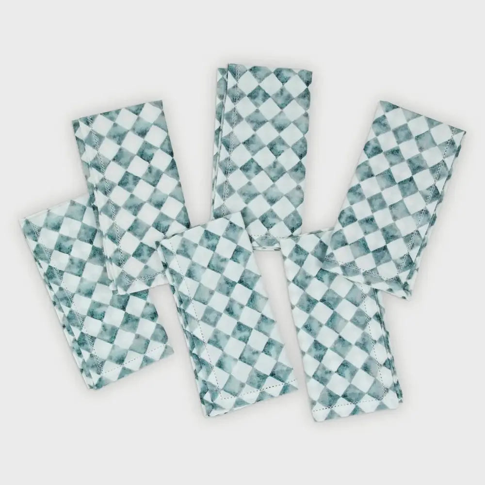 Checker Blue Cotton Table Napkins-Set of 6 SanctuaryLiving