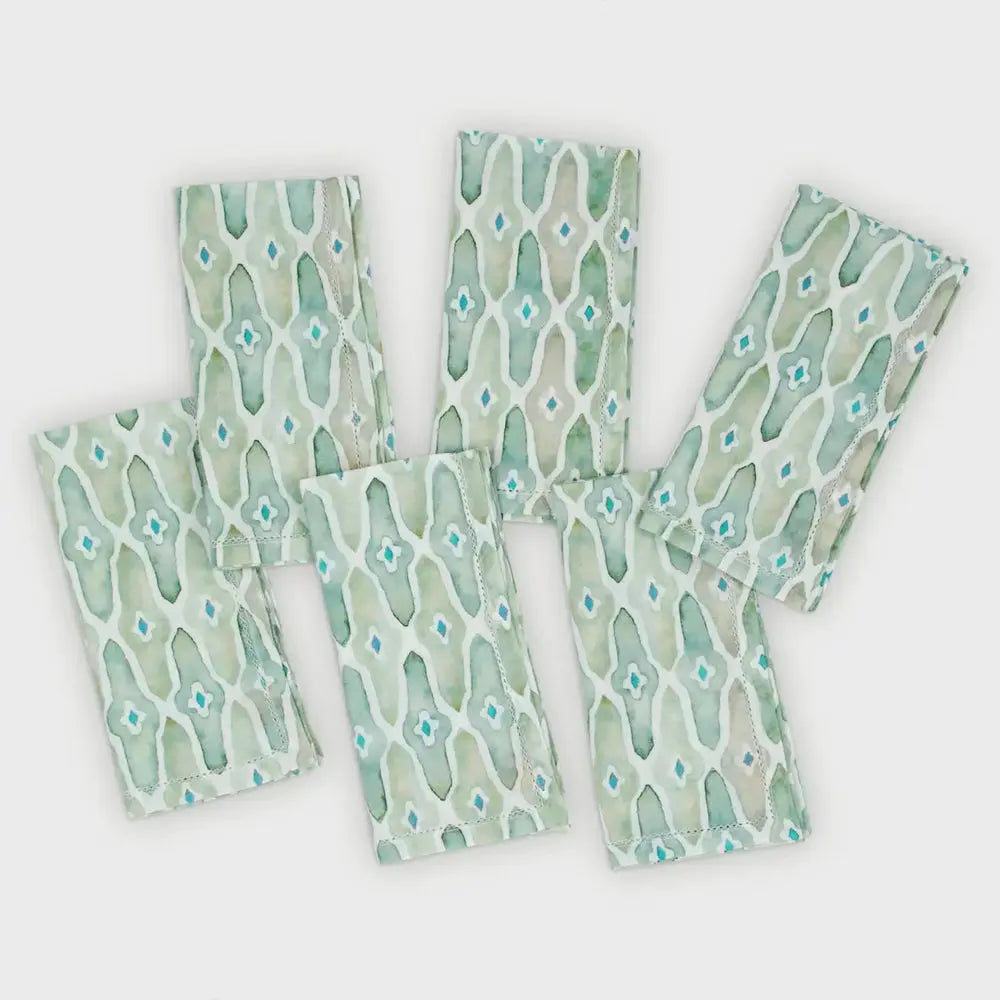 Mosaic Sage Cotton Table Napkins-Set of 6 SanctuaryLiving