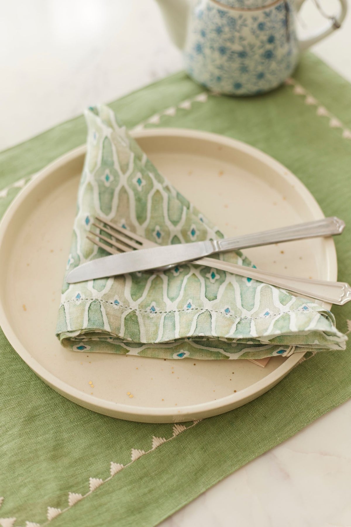 Mosaic Sage Cotton Table Napkins-Set of 6