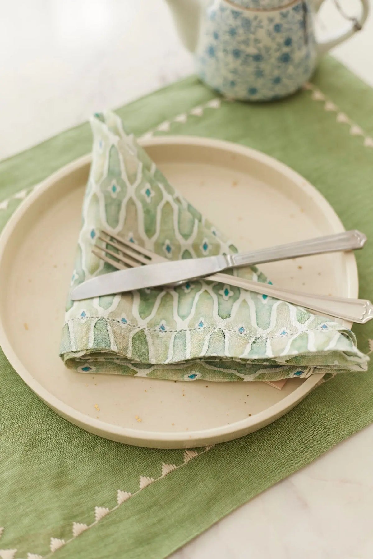 Mosaic Sage Cotton Table Napkins-Set of 6 SanctuaryLiving