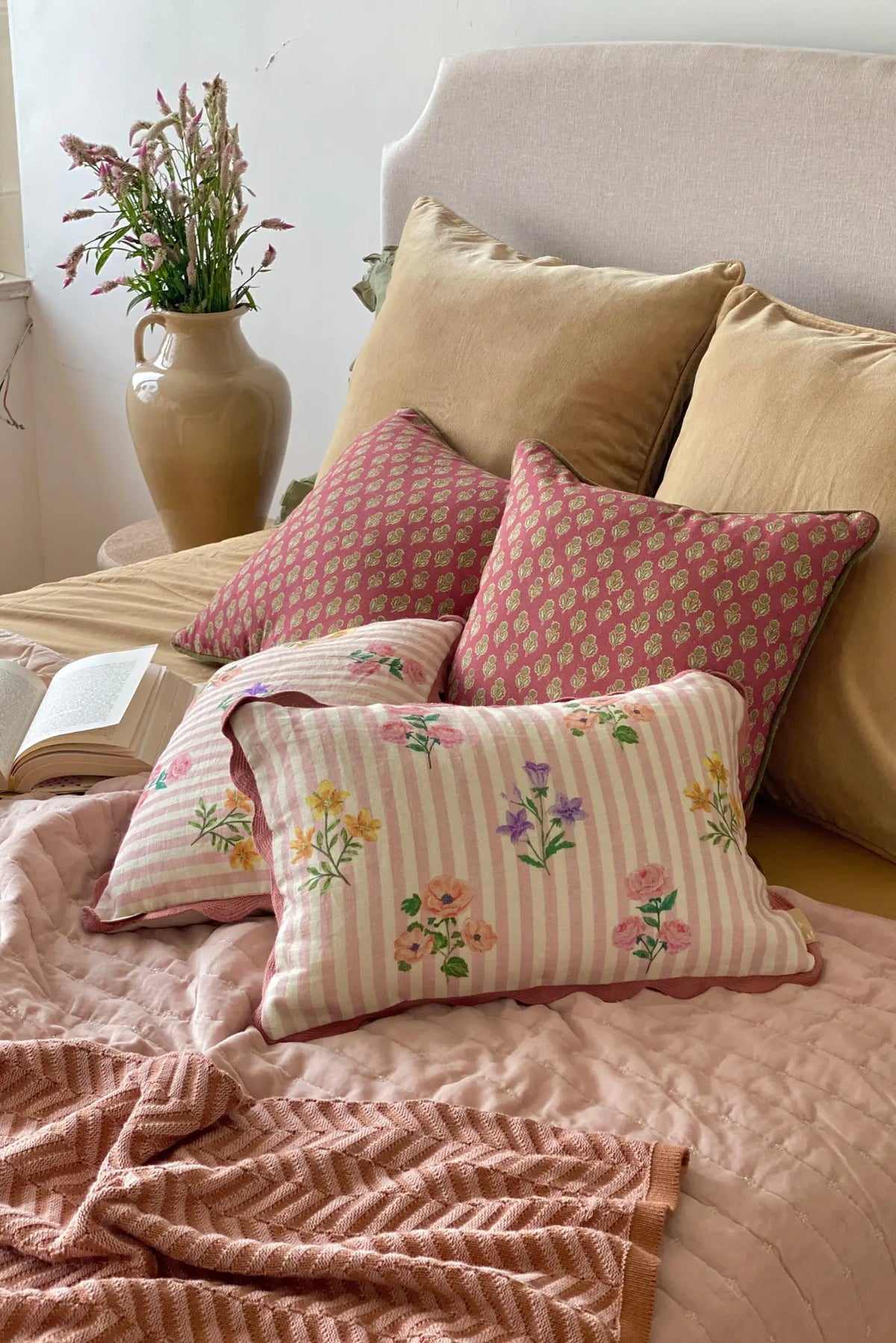 Rosalia Dusty Rose Linen Oblong Cushion Cover SanctuaryLiving