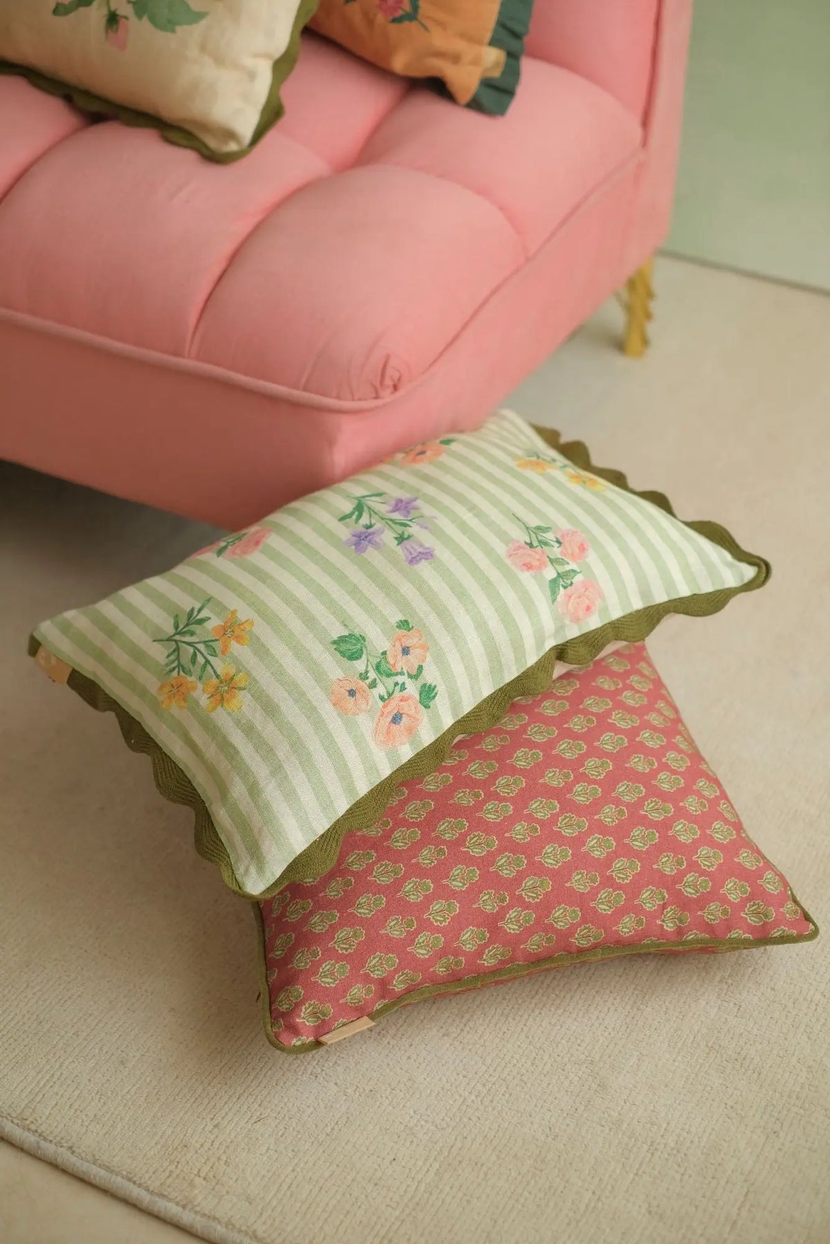 Rosalia Forest Green Linen Oblong Cushion Cover SanctuaryLiving
