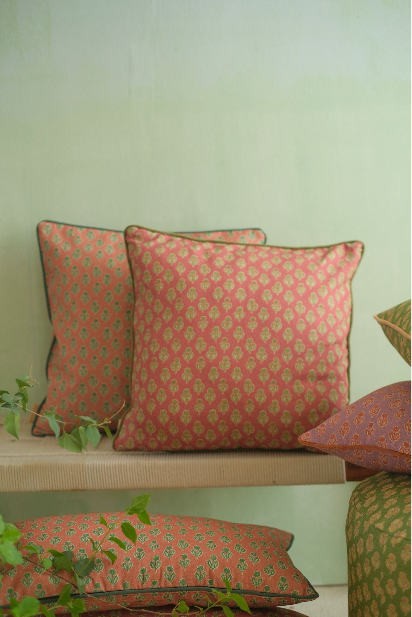 Viola Carmine Cotton Cushion Cover
