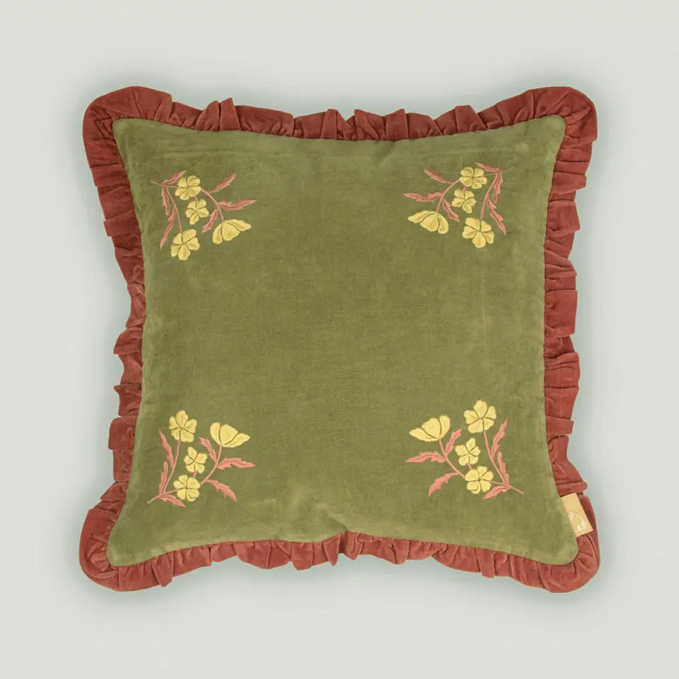 Sienna Forest Green Embroidered Velvet Cushion Cover SanctuaryLiving