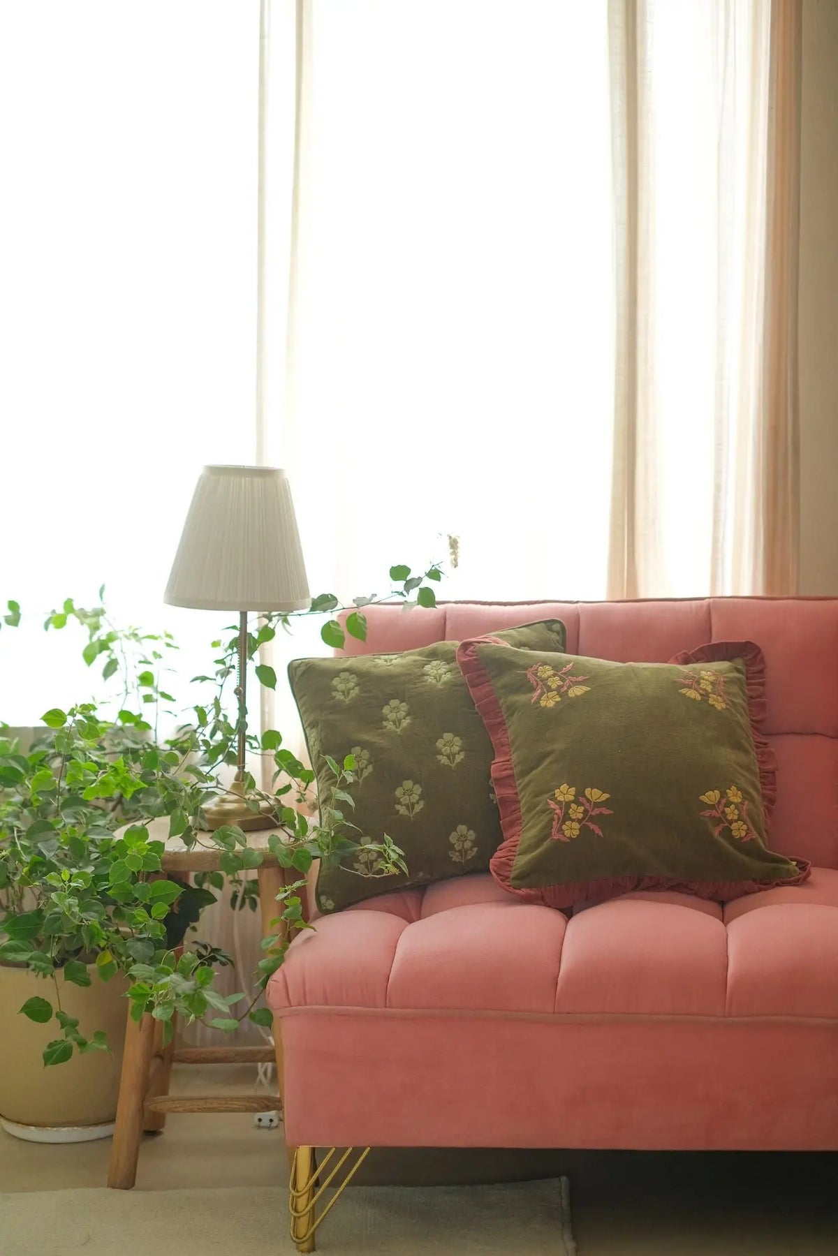 Sienna Forest Green Embroidered Velvet Cushion Cover SanctuaryLiving