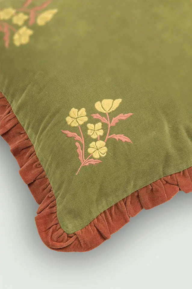 Sienna Forest Green Embroidered Velvet Cushion Cover SanctuaryLiving