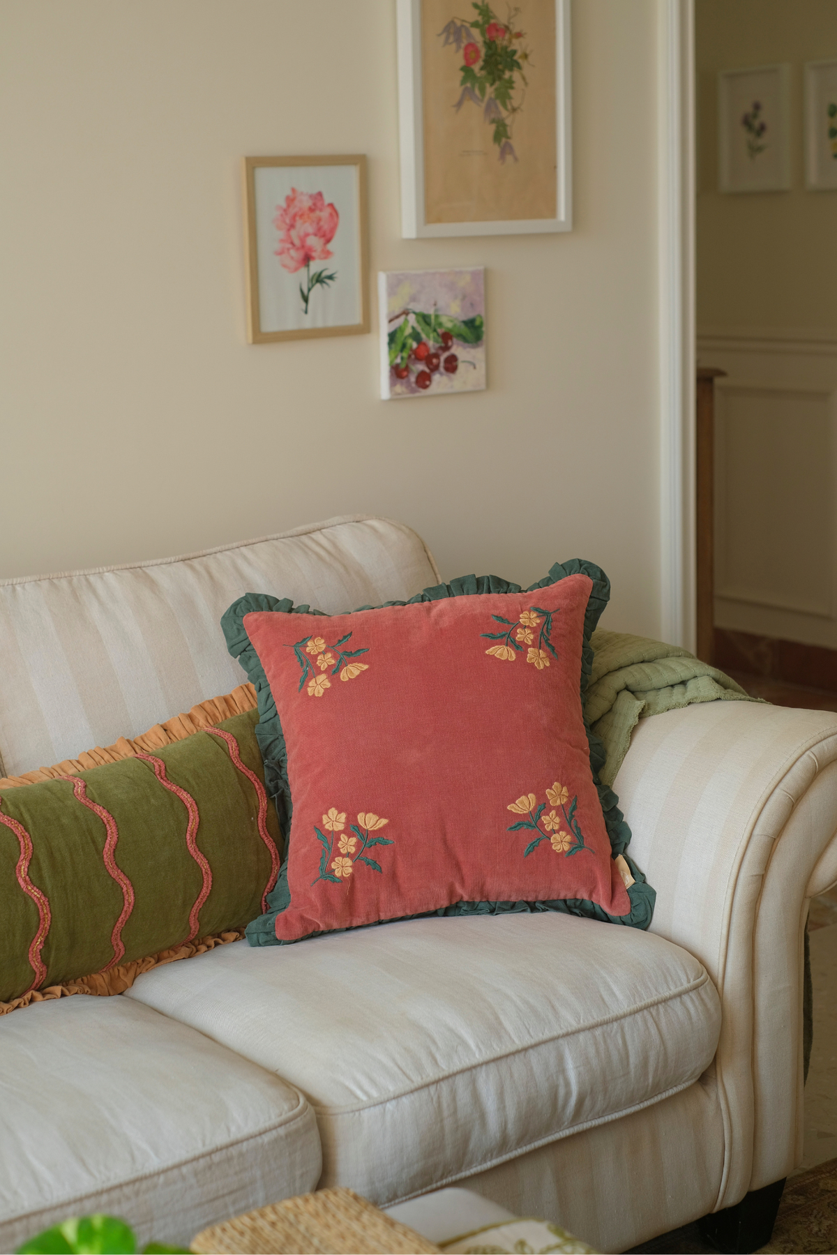 Sienna Carmine Embroidered Velvet Cushion Cover