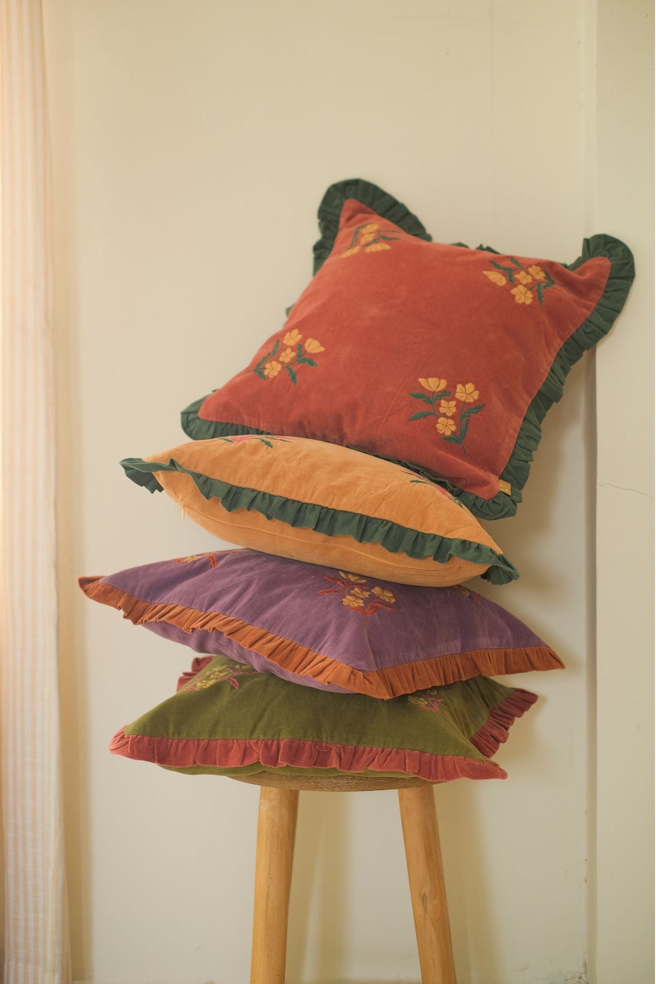 Sienna Amber Embroidered Velvet Cushion Cover
