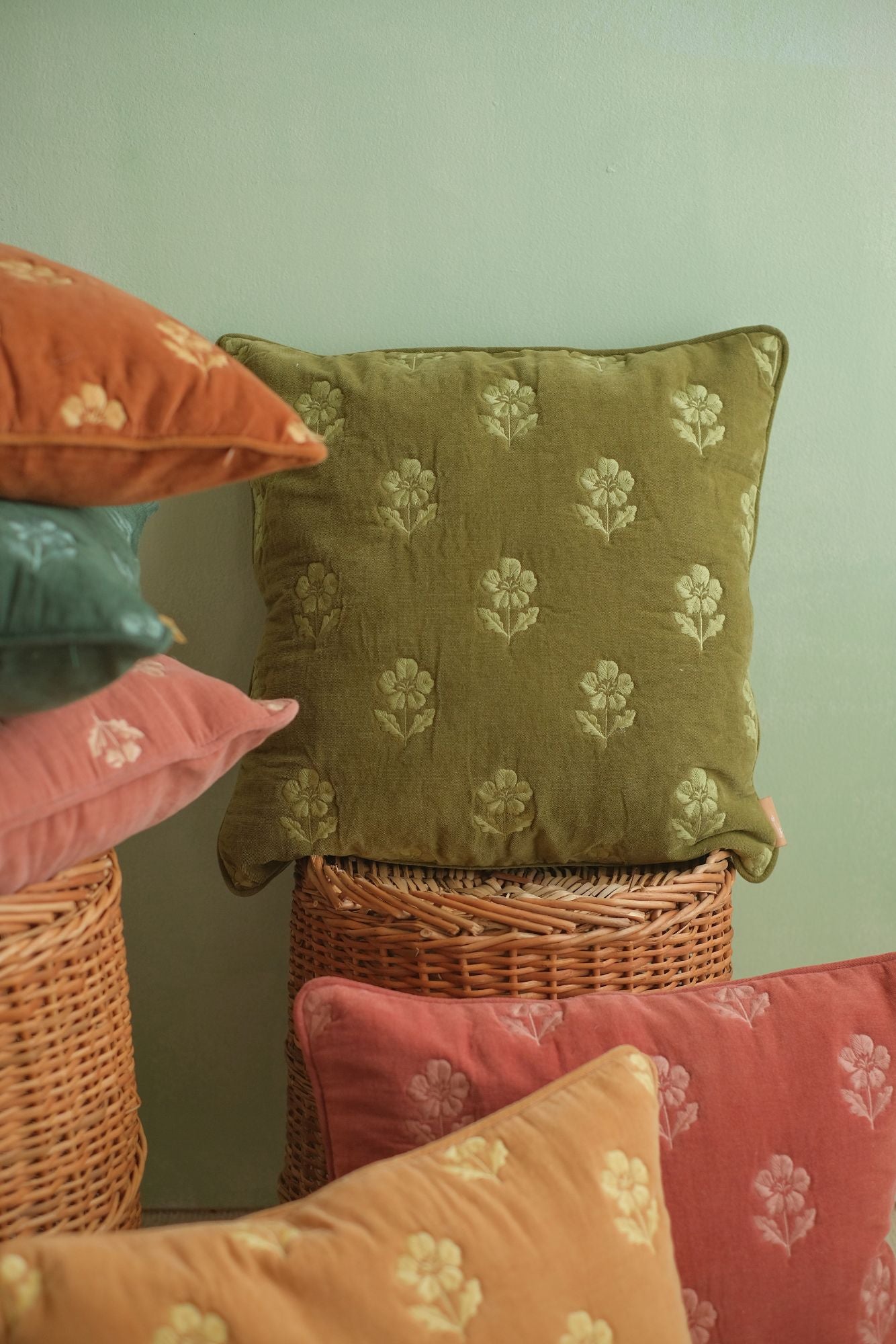 Lucia Terracotta Embroidered Velvet Cushion Cover