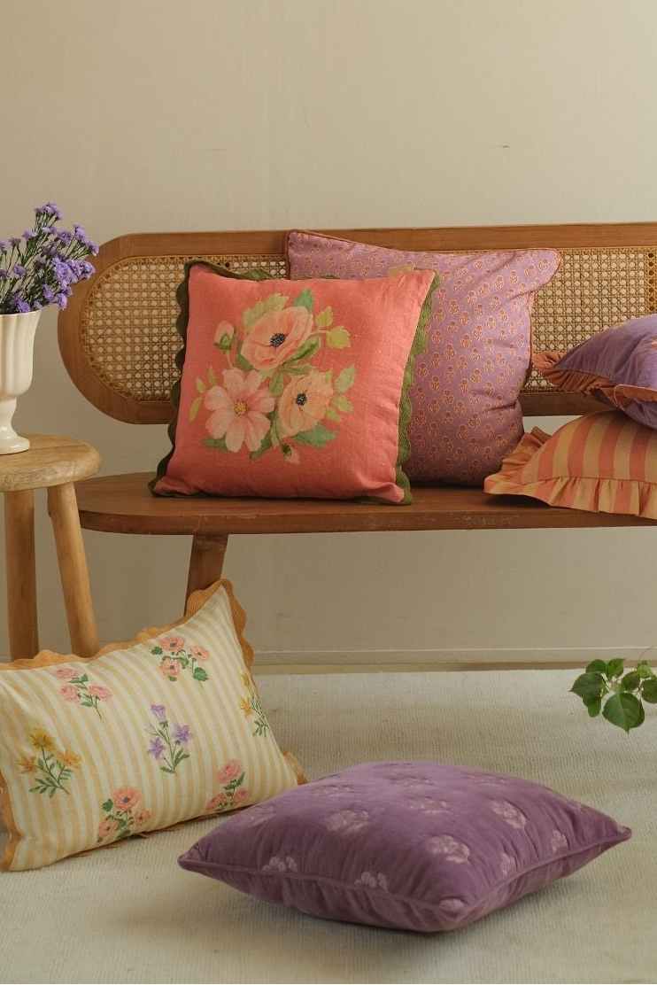 Lucia Lavender Embroidered Velvet Cushion Cover