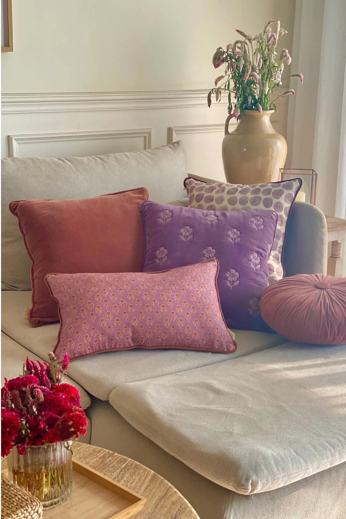 Lucia Lavender Embroidered Velvet Cushion Cover SanctuaryLiving