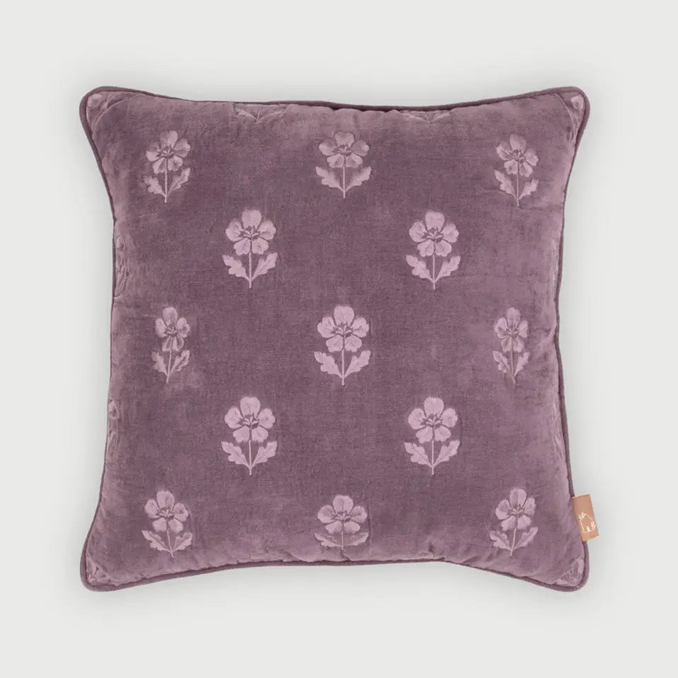 Lucia Lavender Embroidered Velvet Cushion Cover SanctuaryLiving