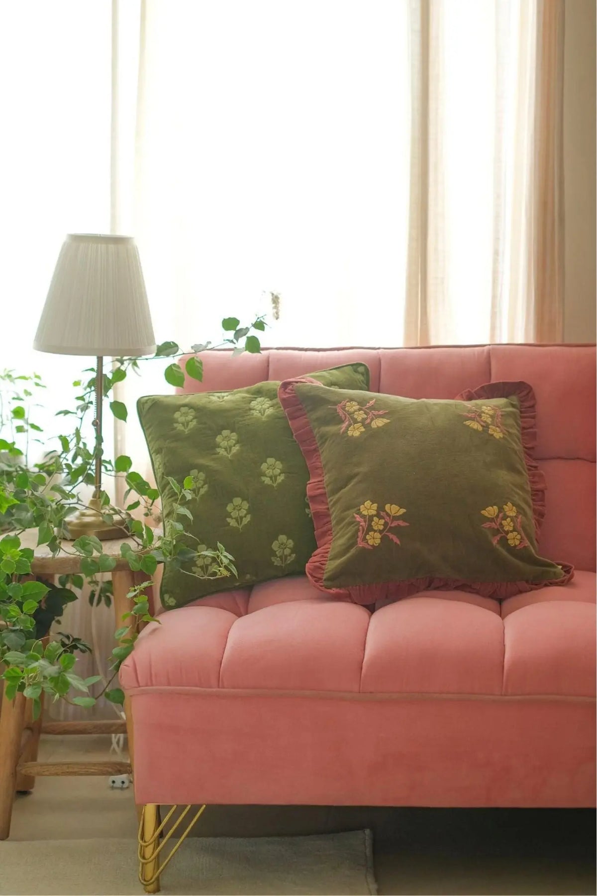 Lucia Forest Green Embroidered Velvet Cushion Cover SanctuaryLiving