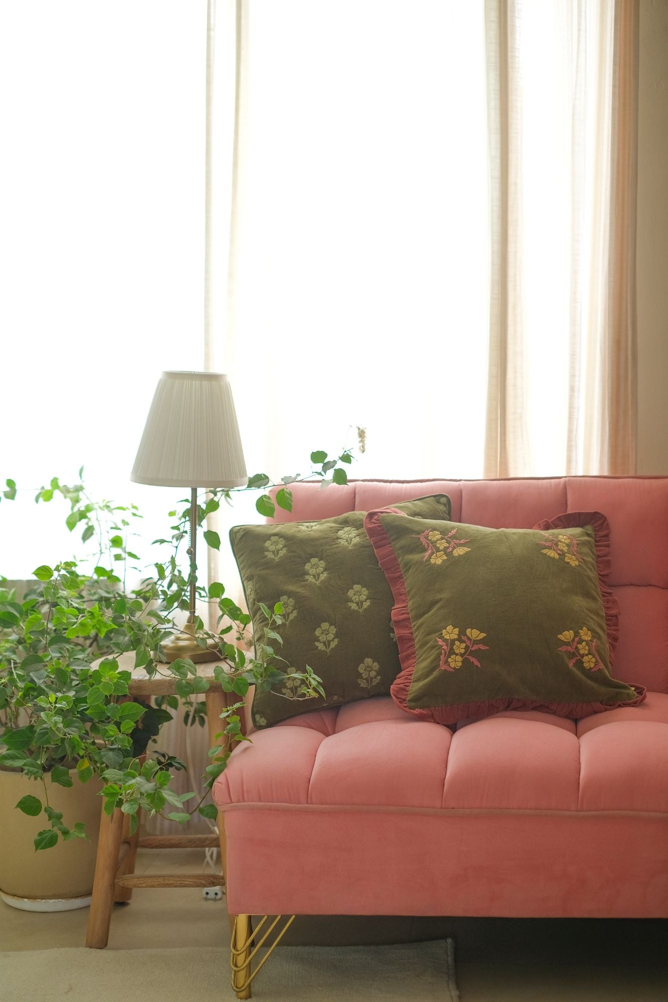 Lucia Forest Green Embroidered Velvet Cushion Cover