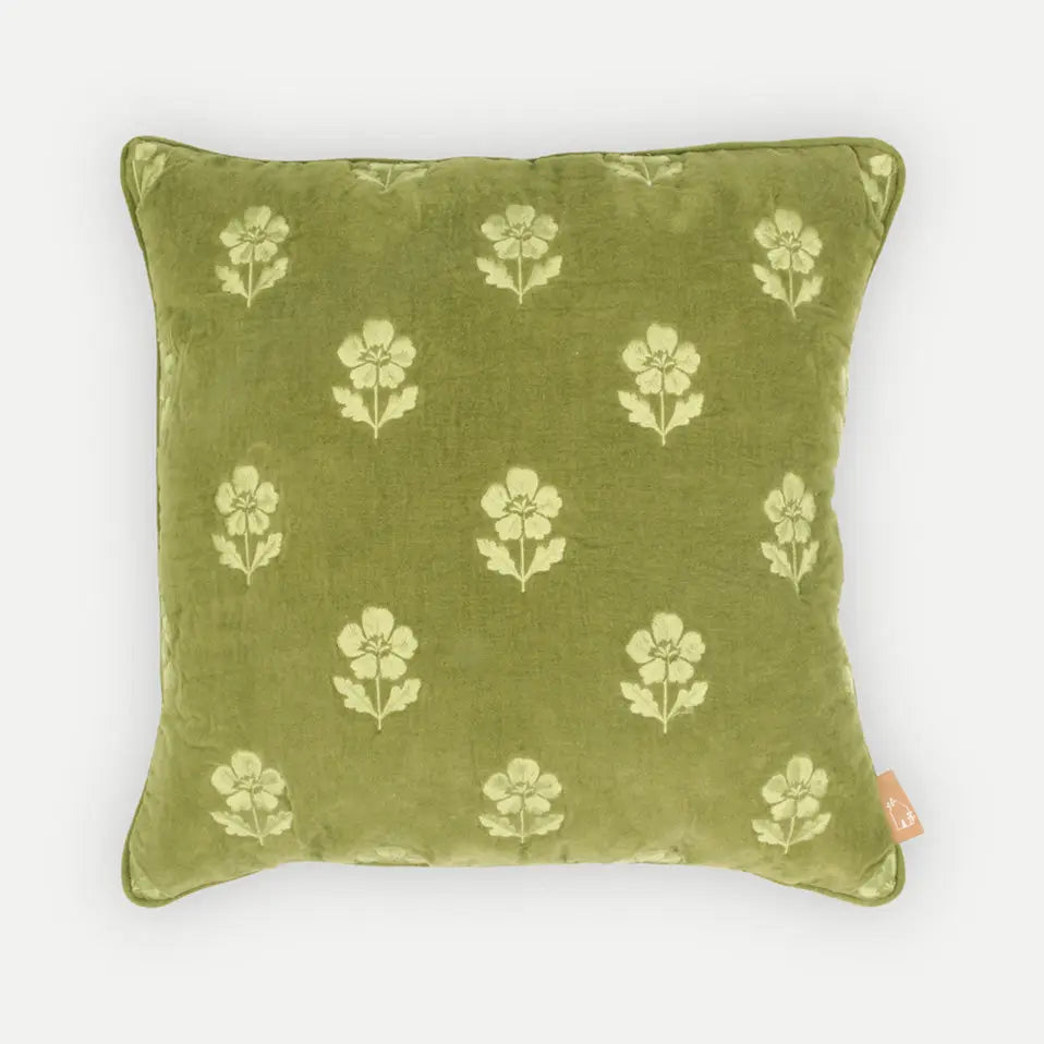 Lucia Forest Green Embroidered Velvet Cushion Cover SanctuaryLiving