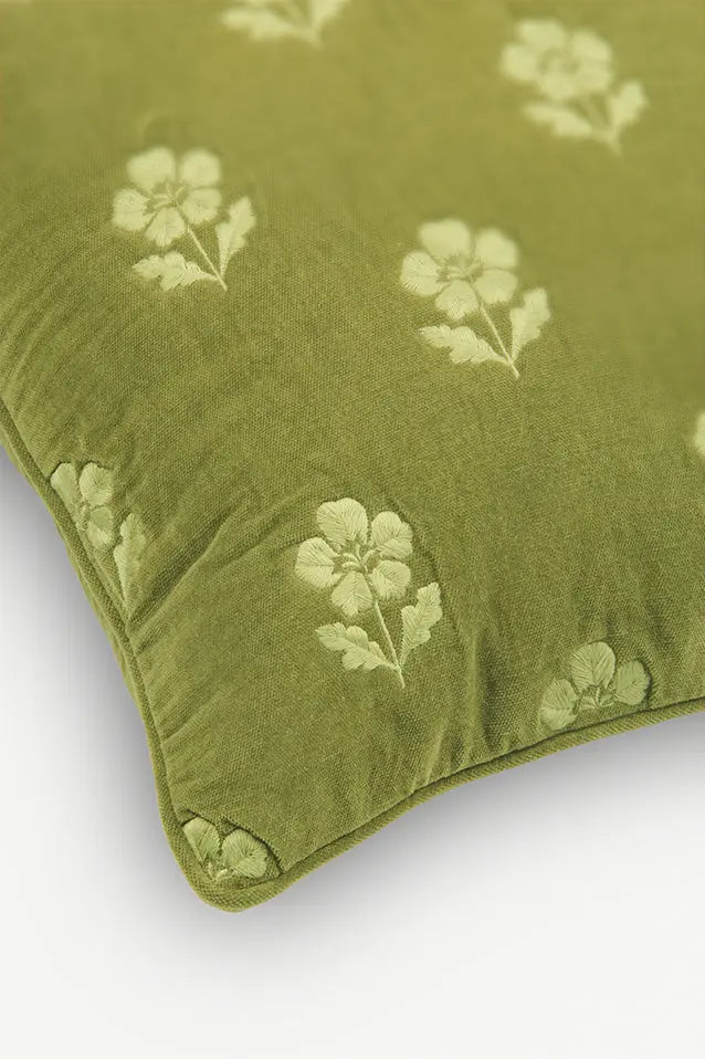 Lucia Forest Green Embroidered Velvet Cushion Cover SanctuaryLiving