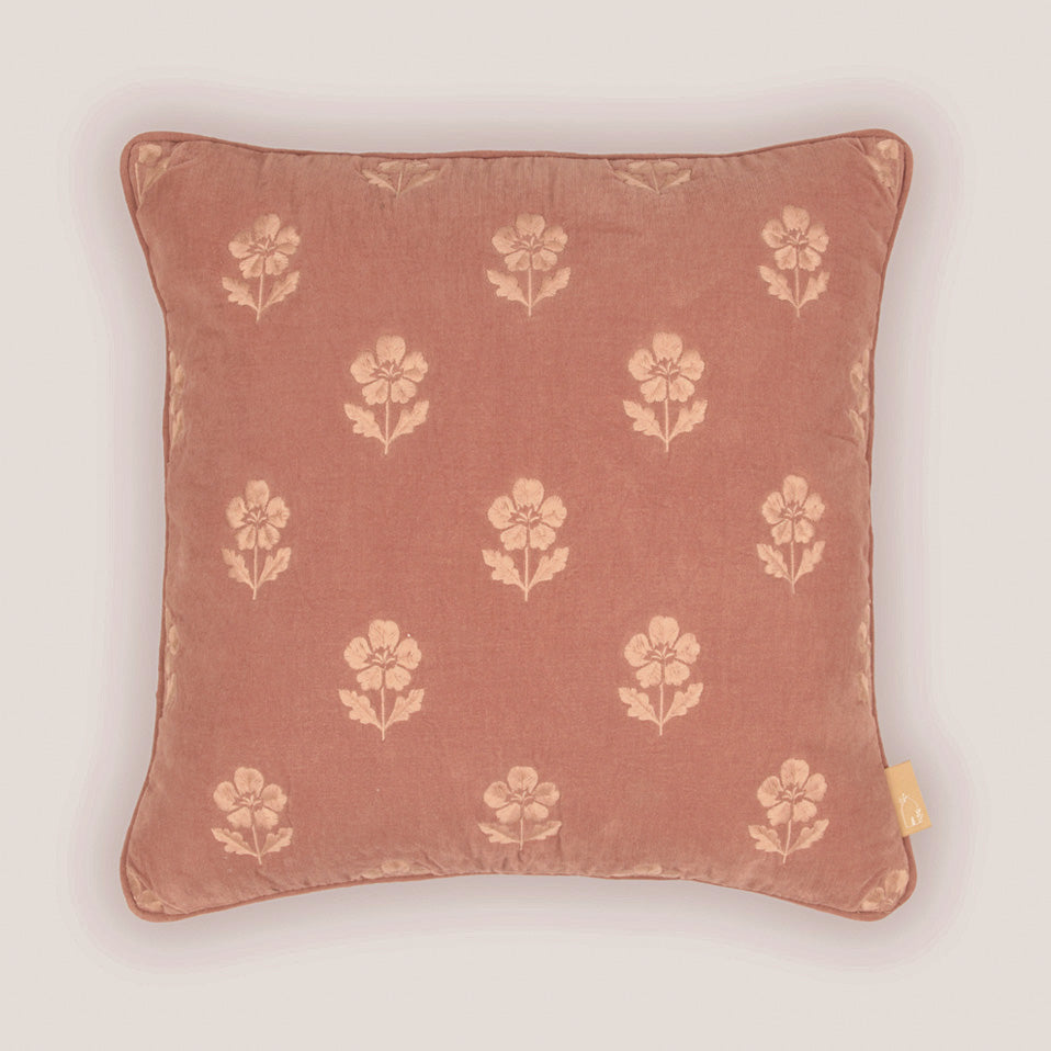Lucia Dusty Rose Embroidered Velvet Cushion Cover