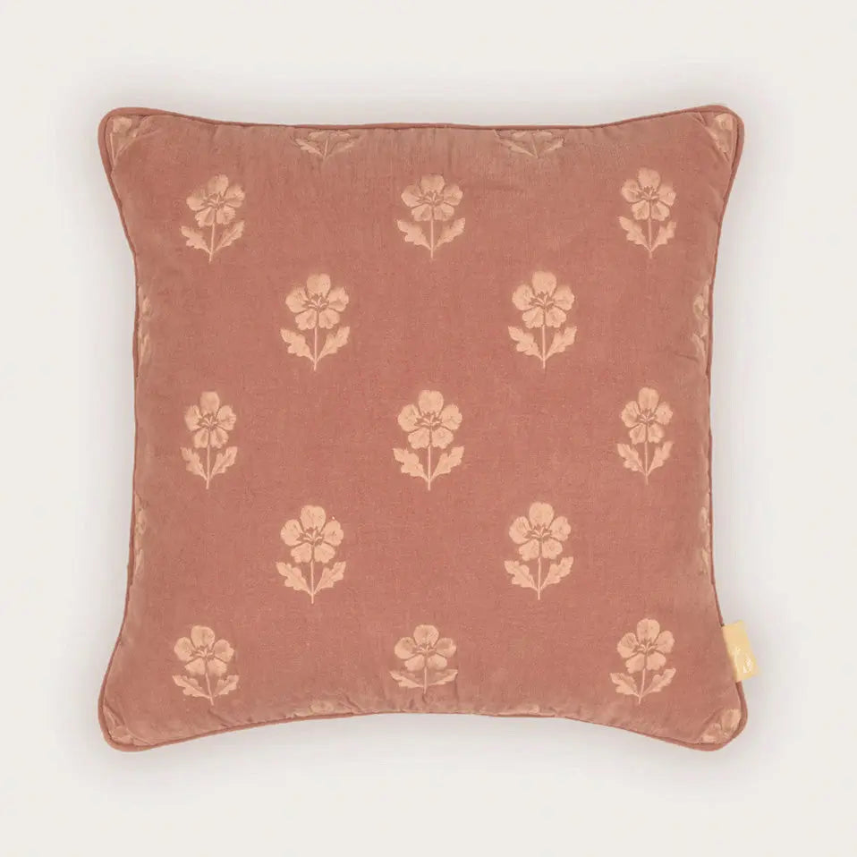 Lucia Dusty Rose Embroidered Velvet Cushion Cover SanctuaryLiving