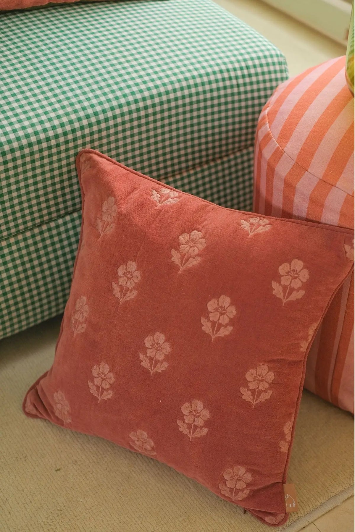 Lucia Carmine Embroidered Velvet Cushion Cover SanctuaryLiving