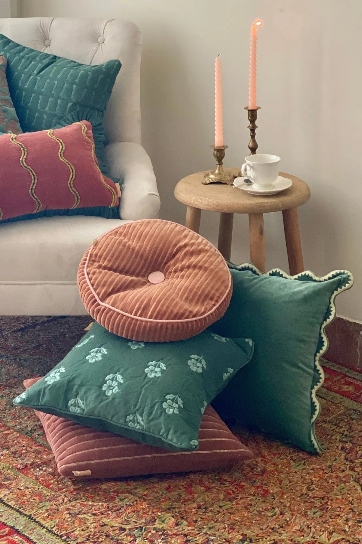 Lucia Eucalyptus Embroidered Velvet Cushion Cover SanctuaryLiving