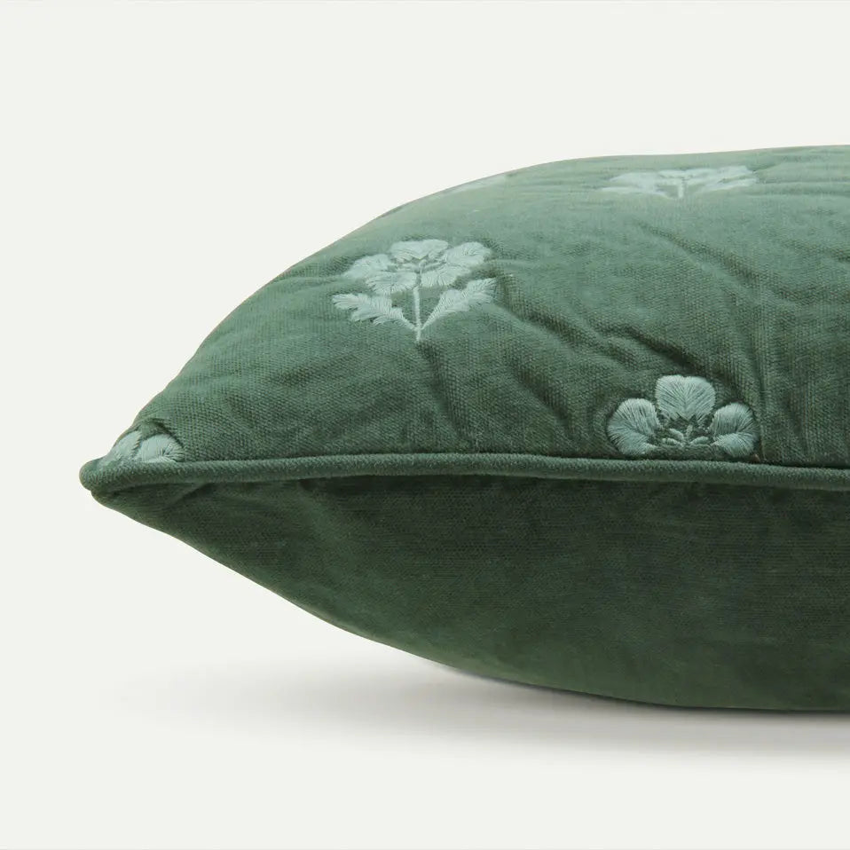 Lucia Eucalyptus Embroidered Velvet Cushion Cover SanctuaryLiving