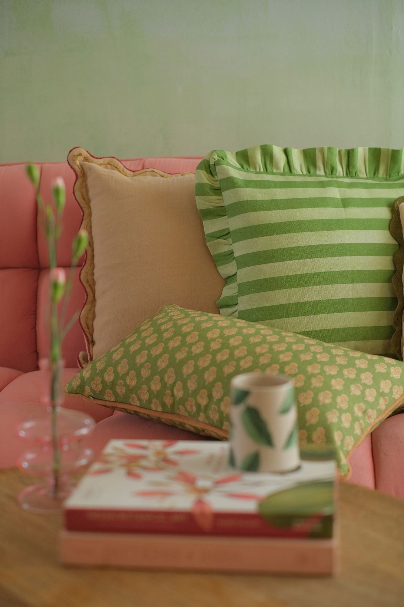 Aurora Scallop Oatmeal Embroidered Oblong Cushion Cover