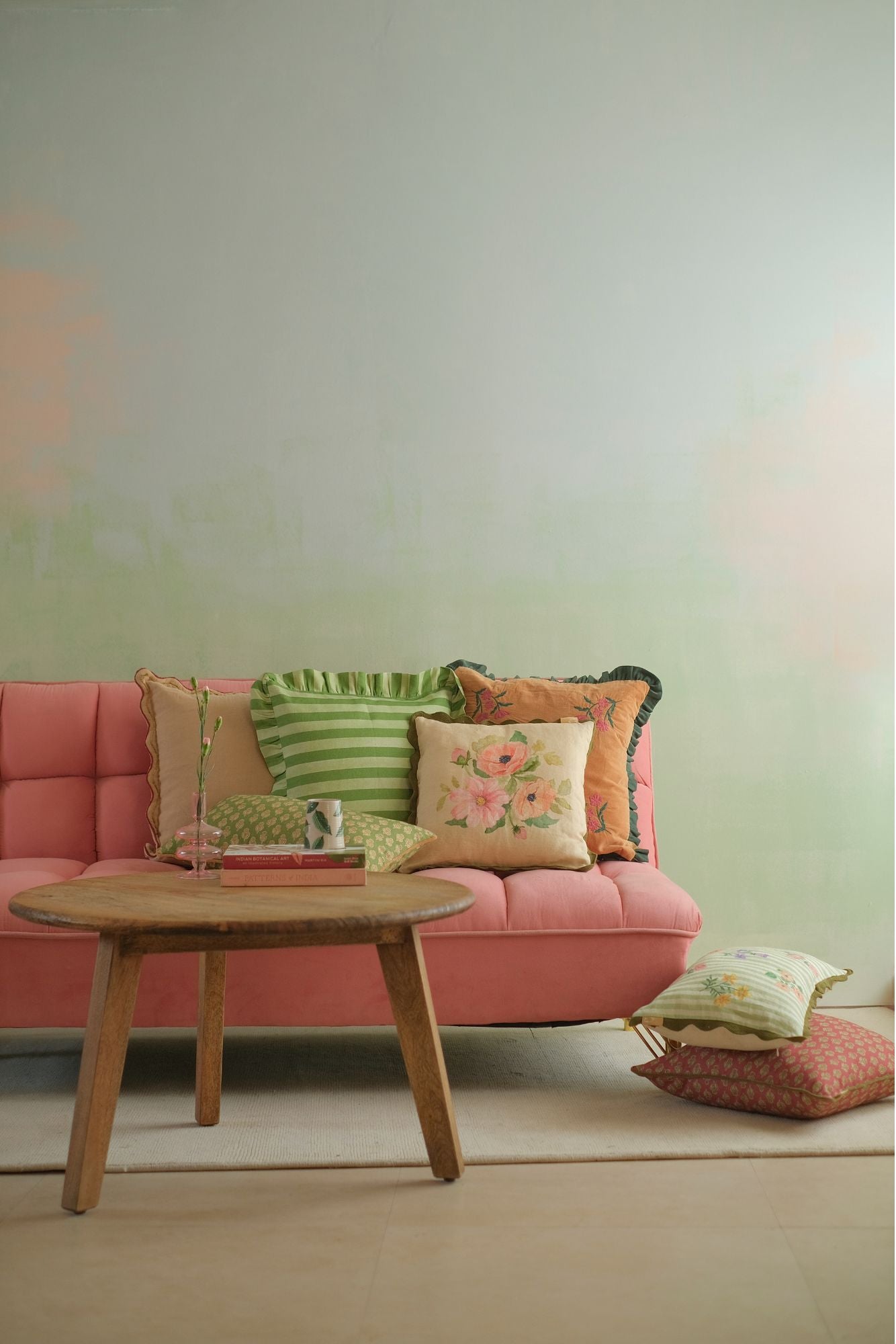 Aurora Scallop Oatmeal Embroidered Cushion Cover