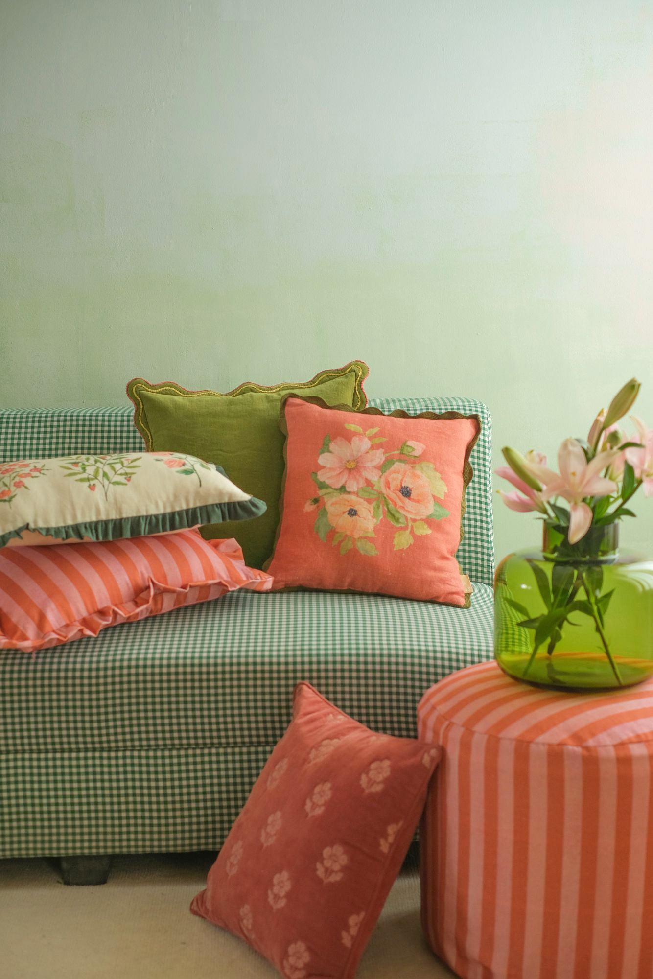Aurora Scallop Forest Green Embroidered Cushion Cover