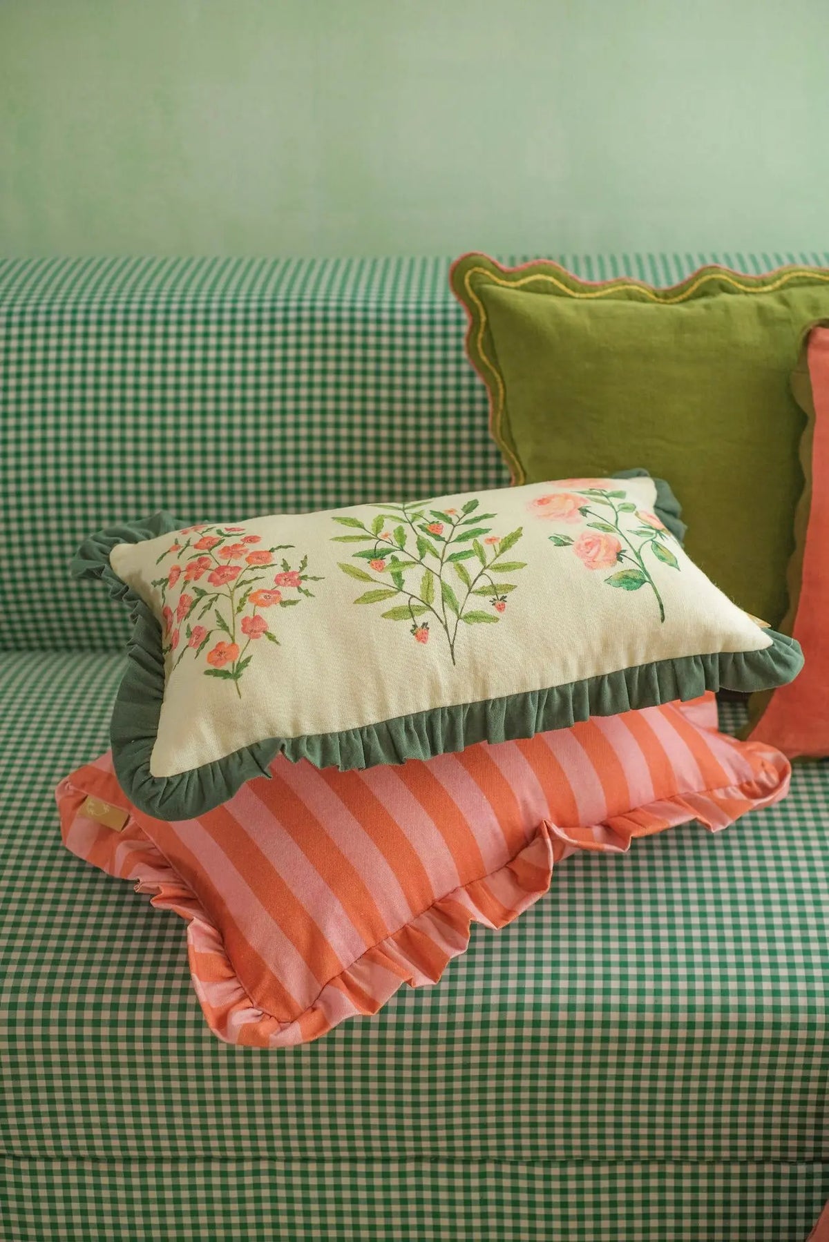 Aurora Scallop Forest Green Embroidered Cushion Cover SanctuaryLiving