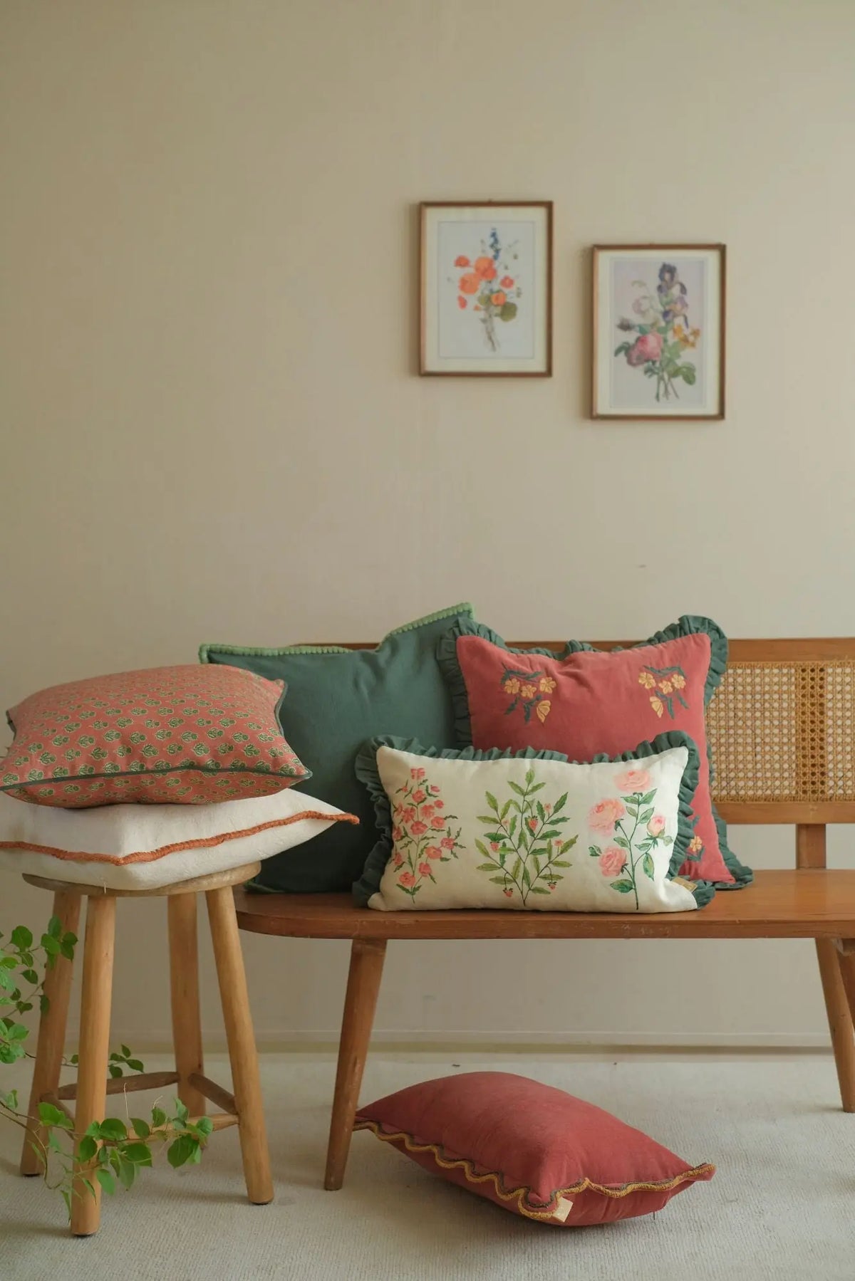 Aurora Scallop Carmine Embroidered Cushion Cover SanctuaryLiving