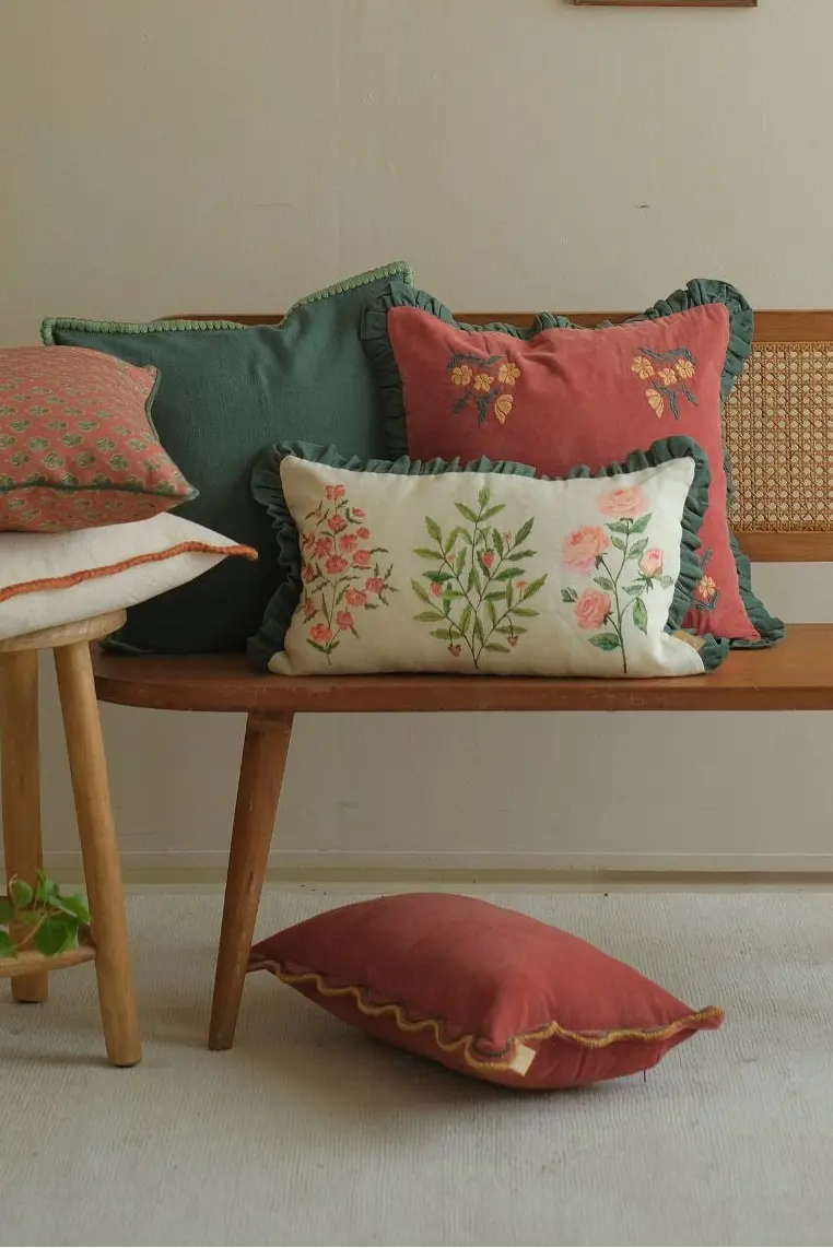 Aurora Scallop Carmine Embroidered Oblong Cushion Cover SanctuaryLiving