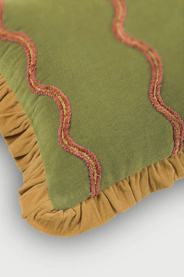 Aria Ruffle Forest Green Embroidered Oblong Cushion Cover SanctuaryLiving