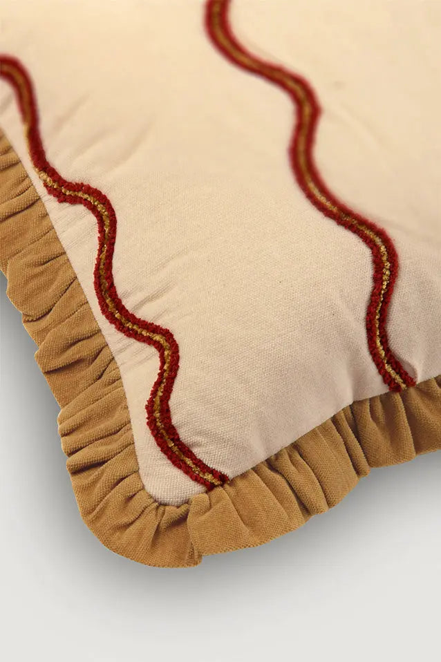 Aria Ruffle Oatmeal Embroidered Oblong Cushion Cover SanctuaryLiving