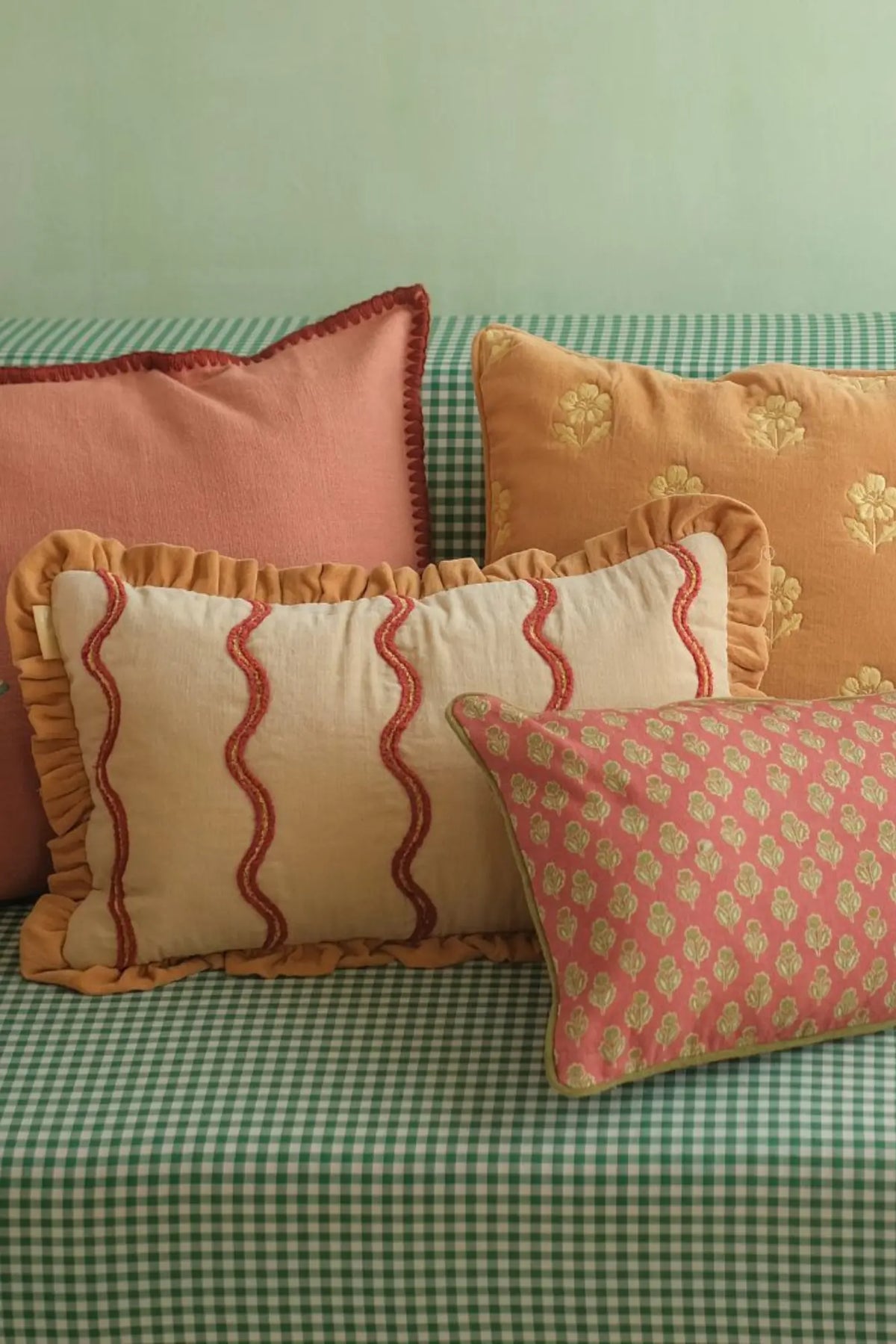 Aria Ruffle Oatmeal Embroidered Oblong Cushion Cover SanctuaryLiving